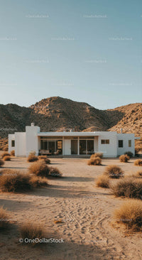 Modern White House in a Tranquil Desert Landscape