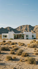 Modern White House Against Rocky Desert Landscape