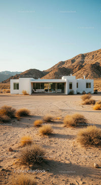 Modern Desert Home with Mountain View in Arid Landscape