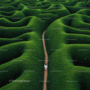 Solitary Walk Through Lush Green Maze