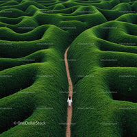 Solitary Walk Through Lush Green Maze