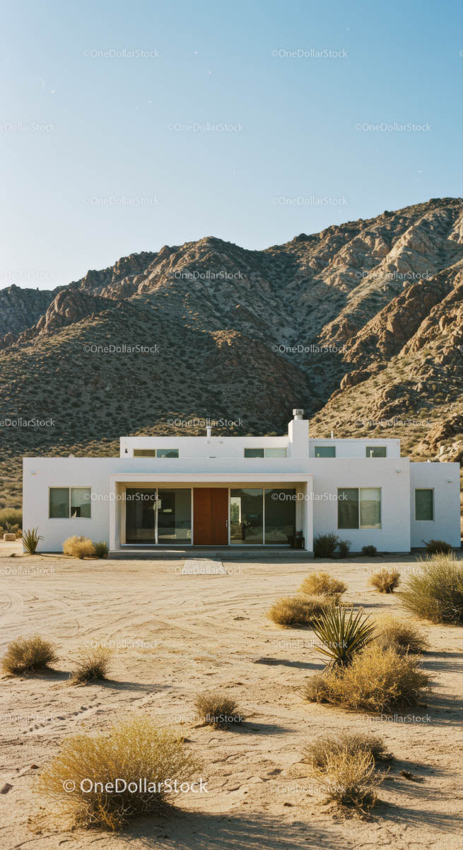 Modern Desert House with Mountain Backdrop