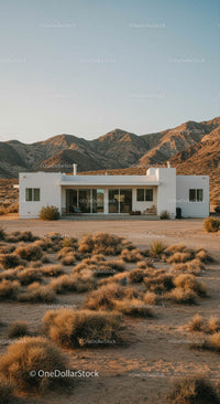 Modern Desert House with Mountain Backdrop