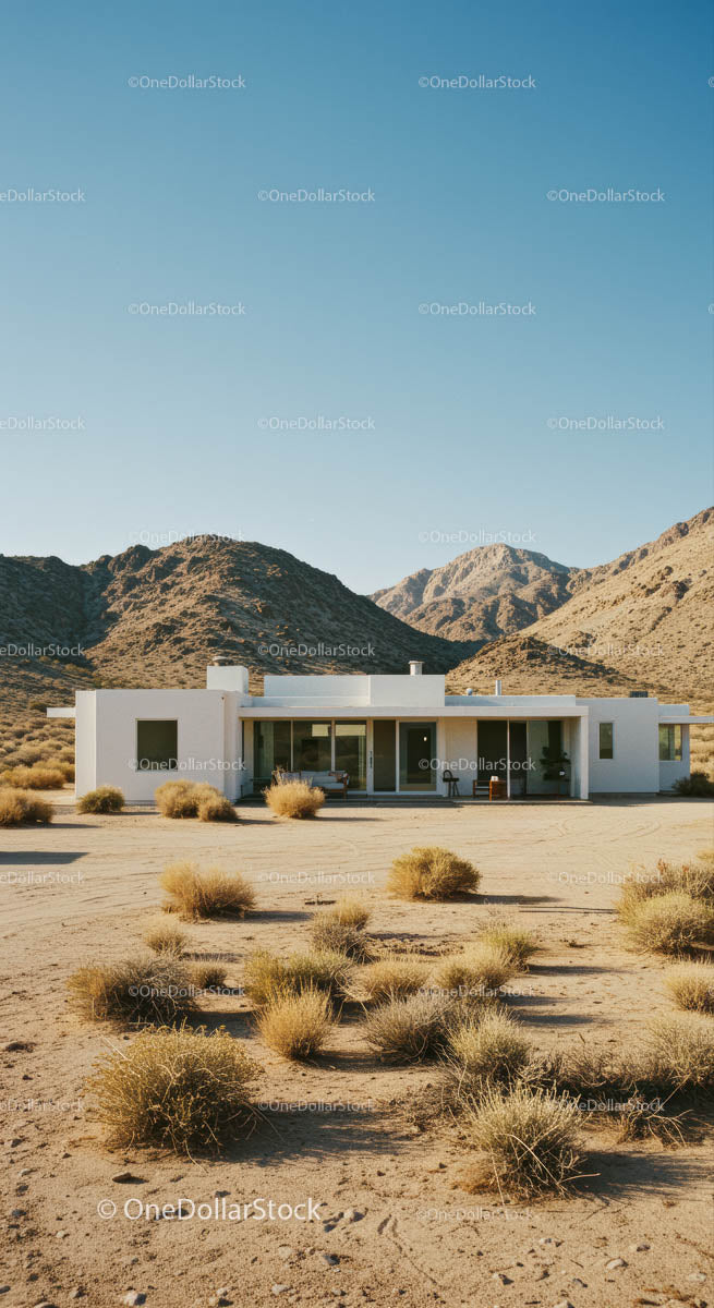 Modern Desert House with Mountain Backdrop