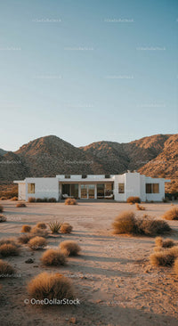 Modern Desert Home with Mountain Views at Sunset
