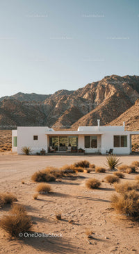 Modern White House in a Serene Desert Landscape