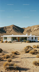 Modern White House Amidst Desert Mountains and Clear Skies