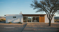 Modern Desert House with Glass Facade and Wooden Pathway