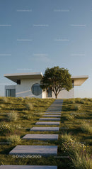 Modern Minimalist House with Lush Green Landscape