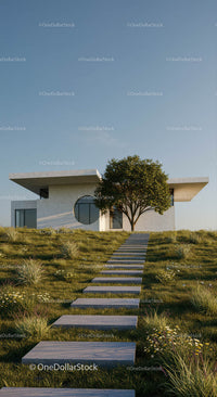 Modern Minimalist House with Lush Green Landscape