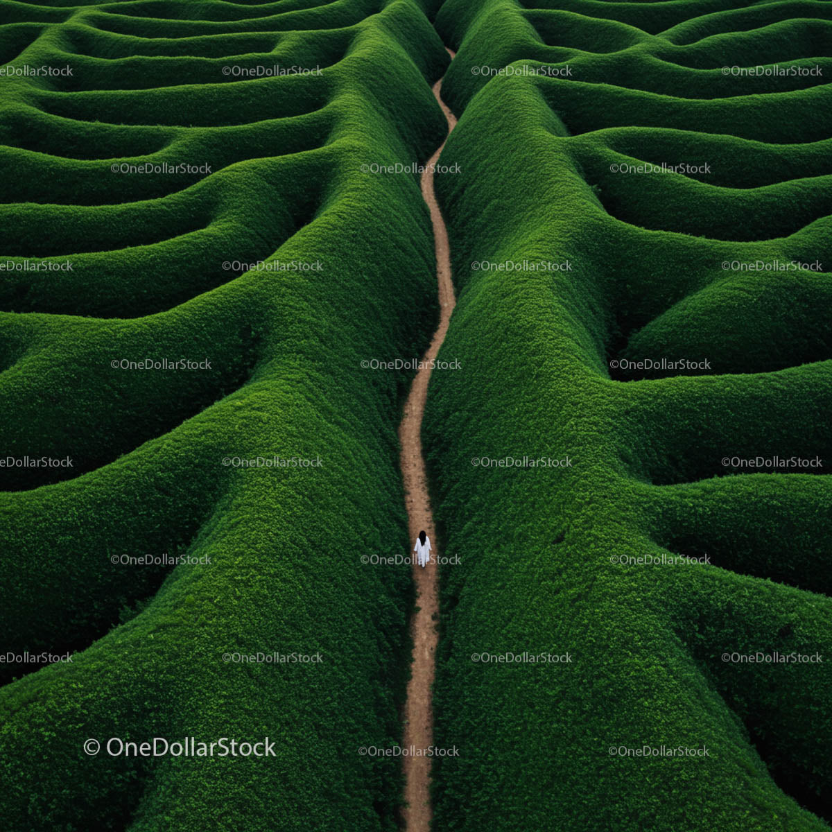 Winding Path Through Lush Green Tea Plantation