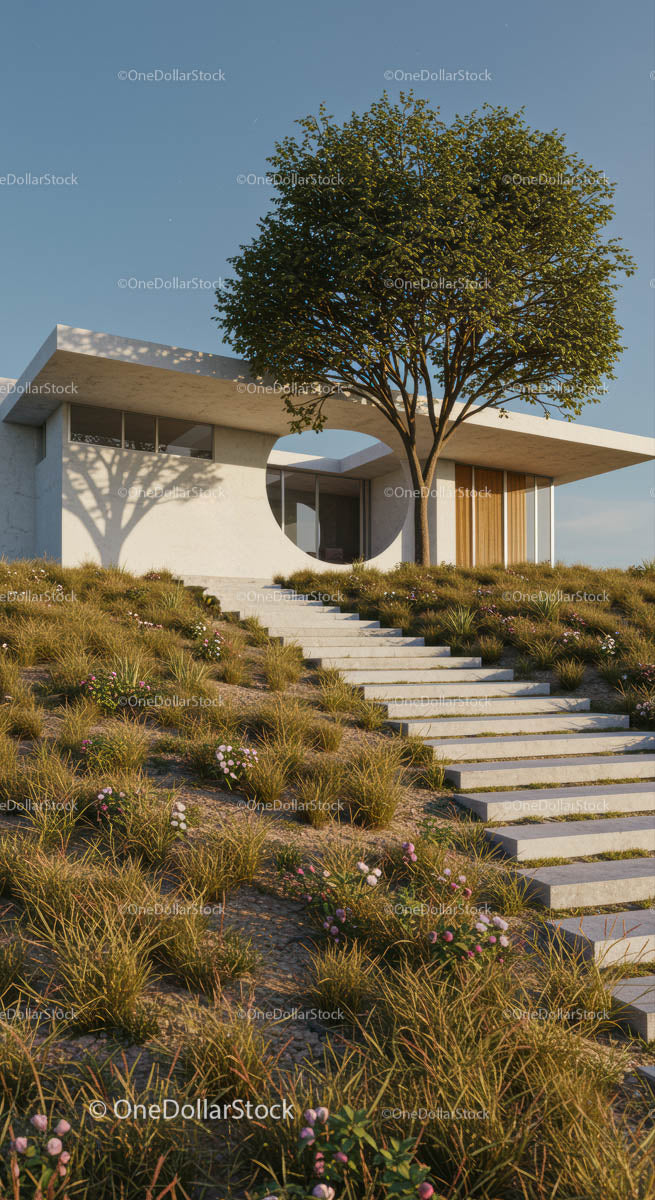 Modern Minimalist House with Staircase and Greenery