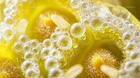 Macro Shot of Delicate Bubbles on Yellow Background