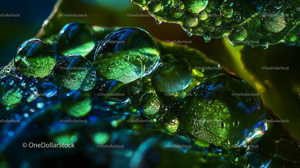 Fotografia makro kropli wody na zielonym liściu