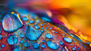 Vibrant Macro Close-Up of Water Droplets on Colorful Surface