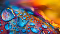 Vibrant Macro Close-Up of Water Droplets on Colorful Surface
