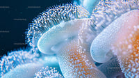 Close-Up of Vibrant Blue Jellyfish in Ocean Waters