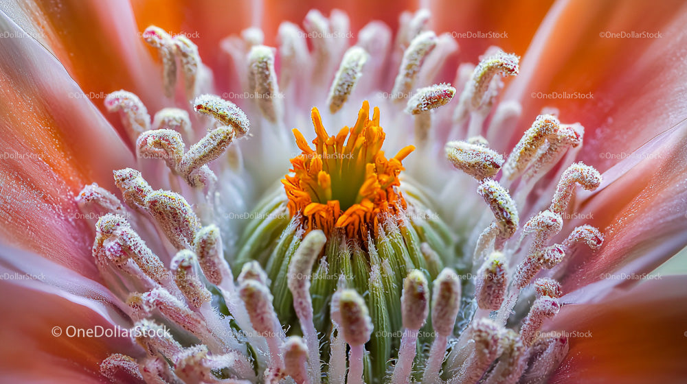 Close-Up of Vibrant Orange Flower Center with Stamens