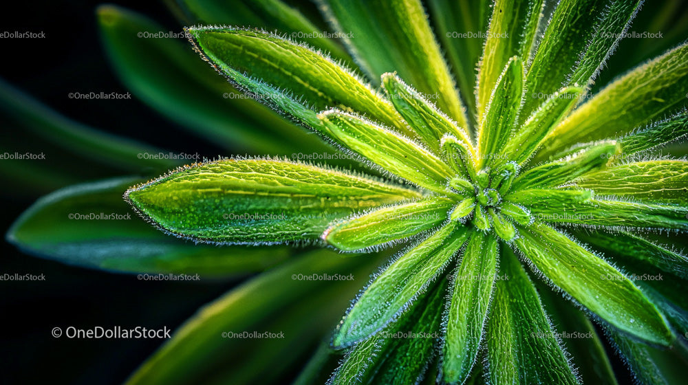 Close-up of Vibrant Green Plant Leaves with Dew
