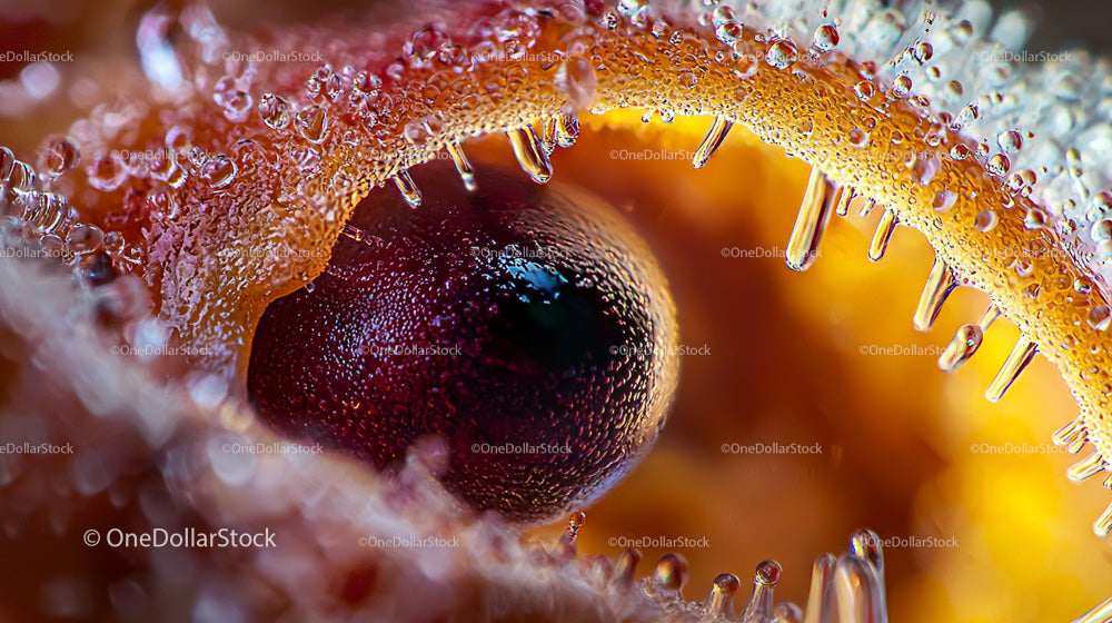 Vibrant Macro Close-up of a Dew-Covered Fruit Seed