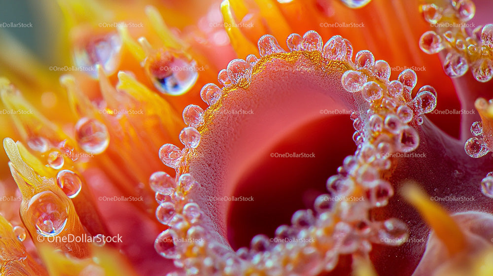 Macro View of Vibrant Flower with Dewdrops