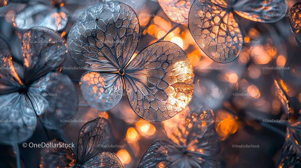 Intricate Veined Leaves Illuminated by Warm Evening Light