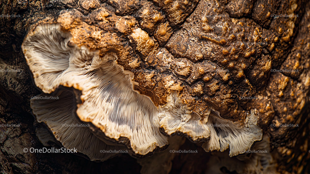 Detailed Close-up of Wild Mushroom Gills in Forest