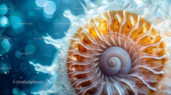 Misternie Złożona Spirala Muszli Nautilusa w Żywych Kolorach Oceanu