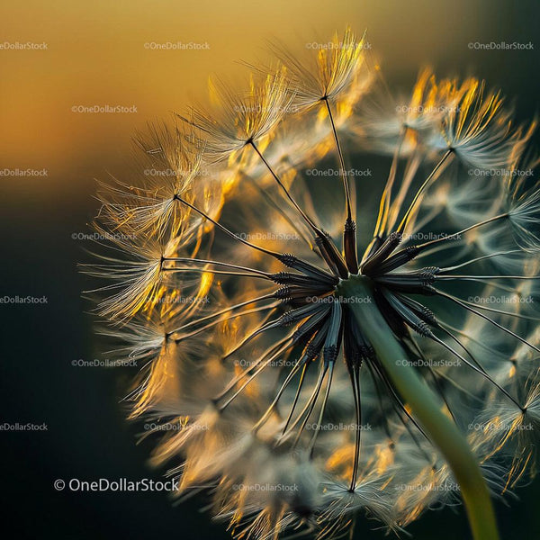 Close-up of a Dandelion Seed Head at Sunset