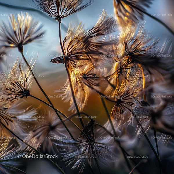 Close-Up of Dandelion Seeds in Sunset Glow