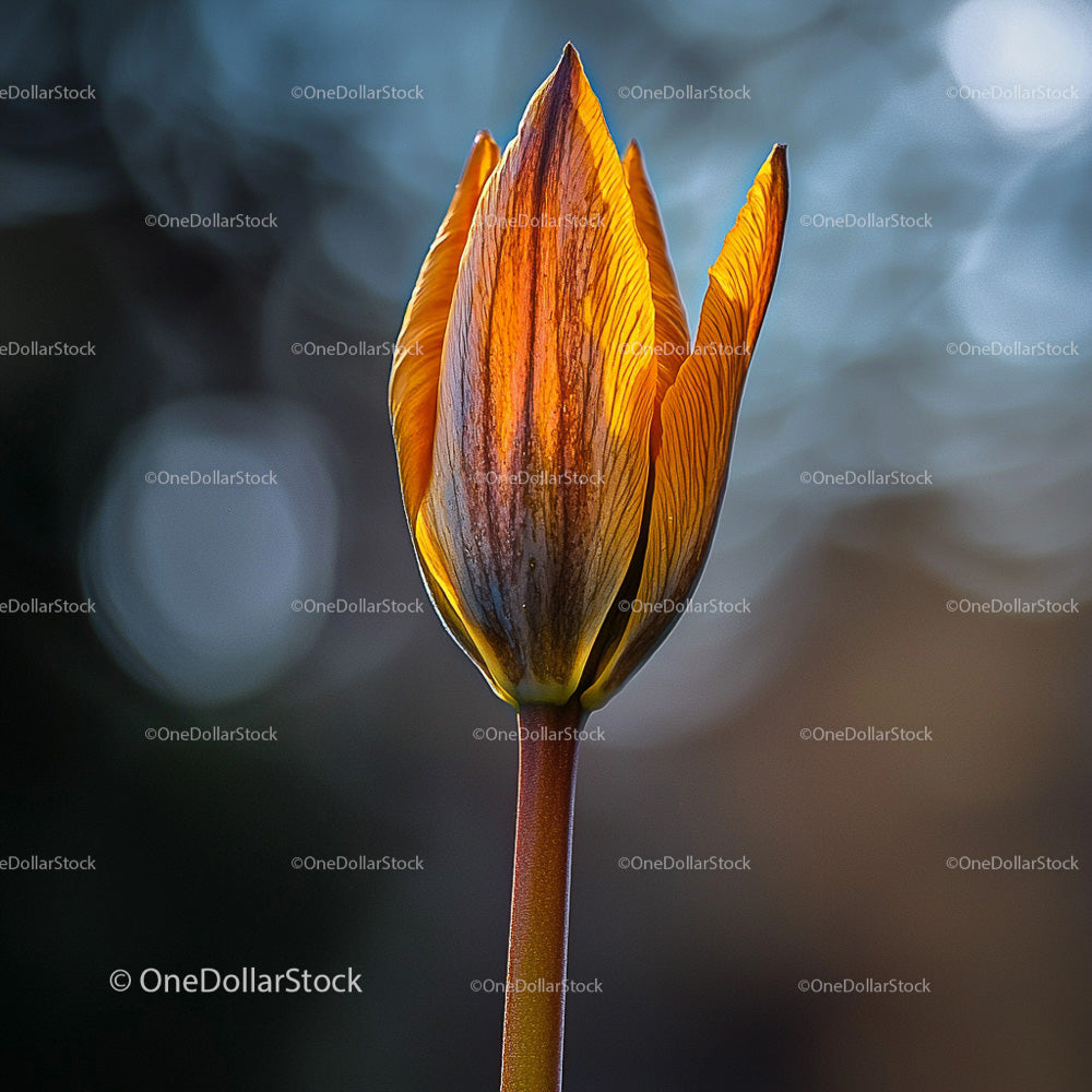 Close-Up of an Orange Tulip Bud in Natural Light