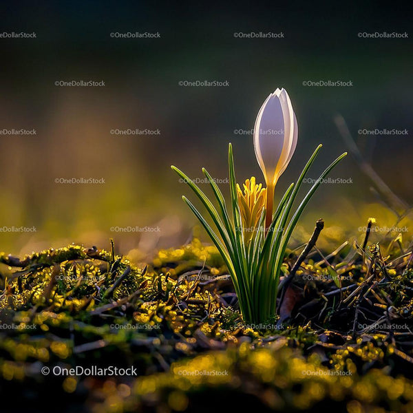 Crocus Flower Blooming in Sunlit Garden