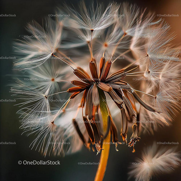 Close-Up of Dandelion Seed Head with Fluffy Seeds