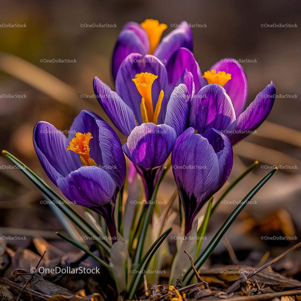 Vibrant Purple Crocuses in Bloom During Springtime