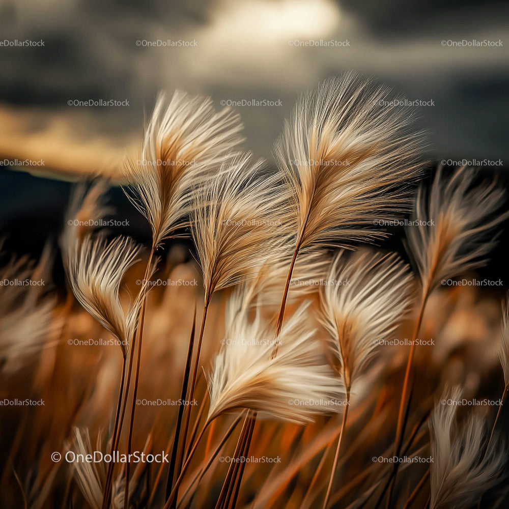 Golden Feathery Grass in Sunset Light