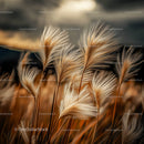 Golden Feathery Grass in Sunset Light