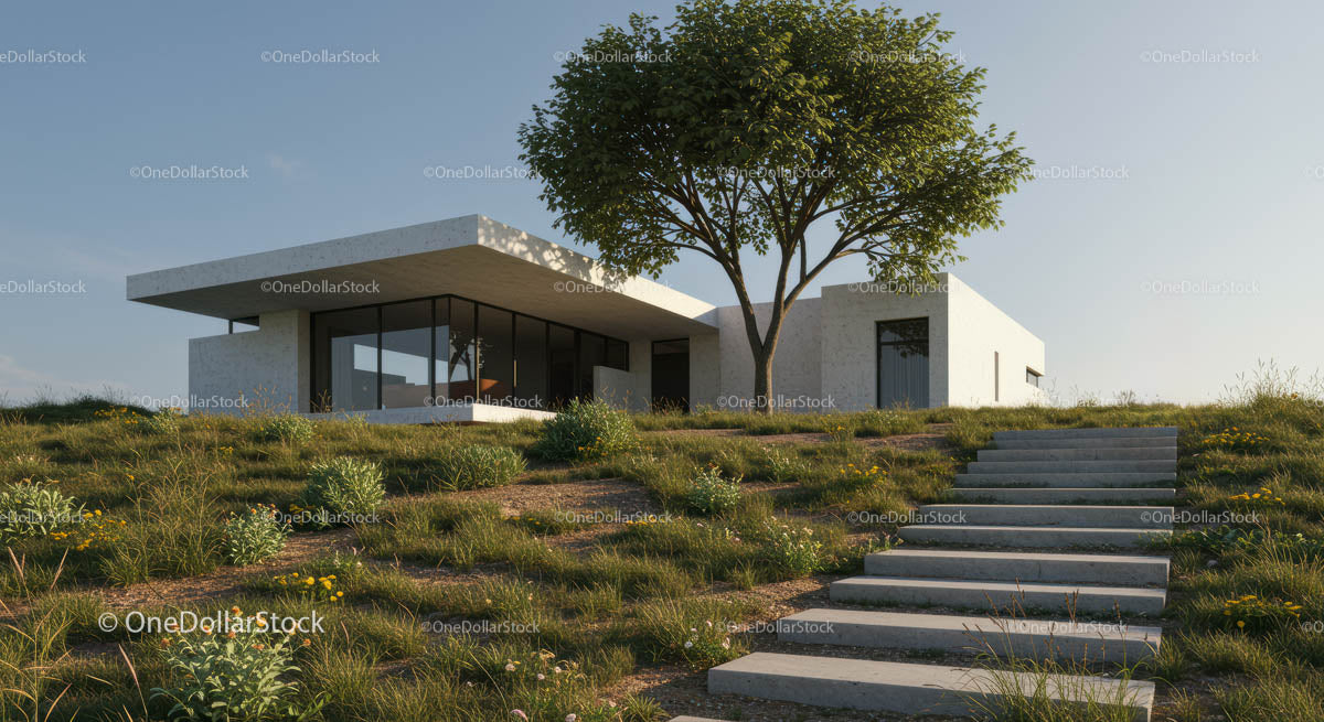 Modern Minimalist House with Lush Green Landscape