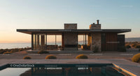 Modern Beach House with Glass Walls at Sunset