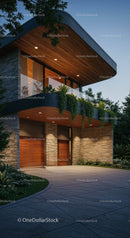 Modern Luxury House with Wooden Facade and Lush Greenery