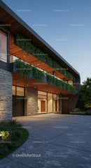 Luxury Modern House with Elegant Stone and Green Plants