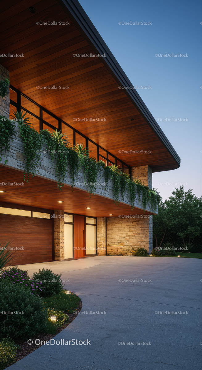 Modern Luxury House with Elegant Wooden and Stone Facade