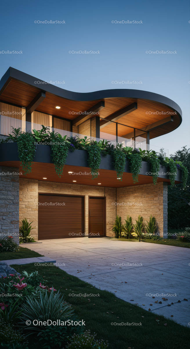 Luxury Modern Home with Elegant Curved Roof Design