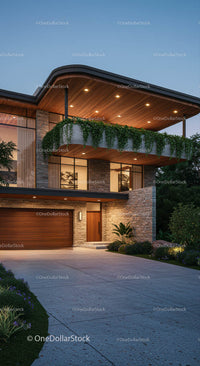 Modern Luxury Home with Wooden Facade and Greenery