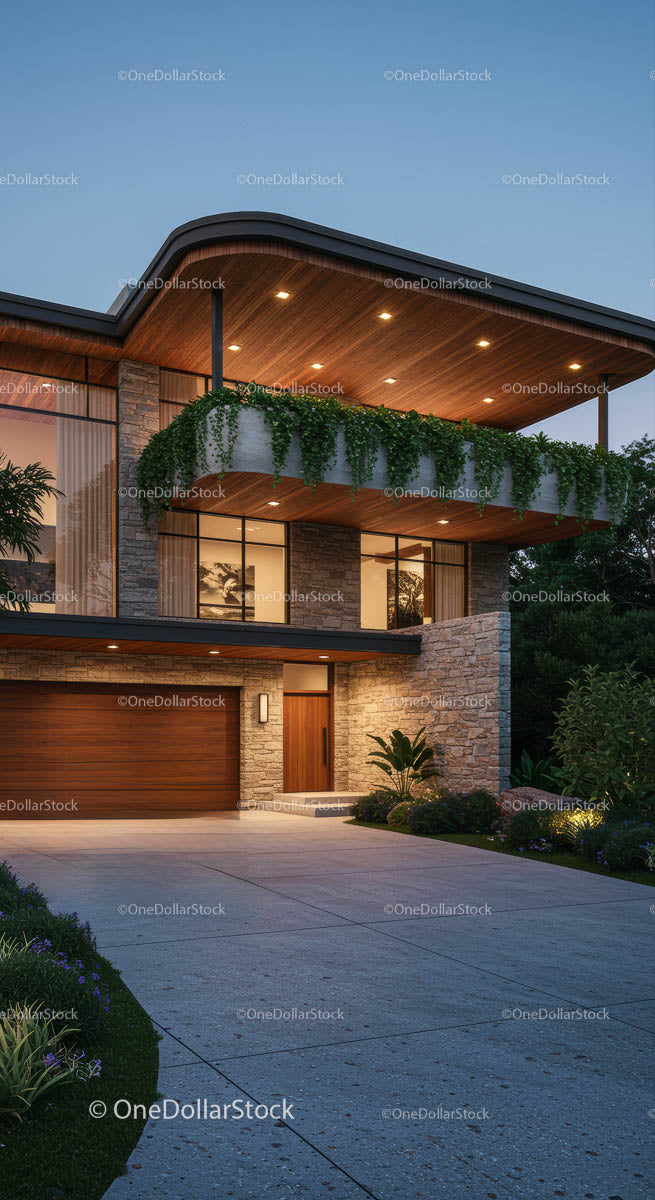 Modern Luxury Home with Wooden Facade and Greenery