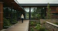 Contemporary Glass Facade with Lush Greenery