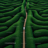 Aerial View of a Lush Green Maze with Solitary Walker