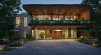 Modern Luxury Home with Lush Greenery and Wooden Accents