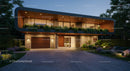 Modern Luxury Home with Lush Landscaping at Dusk