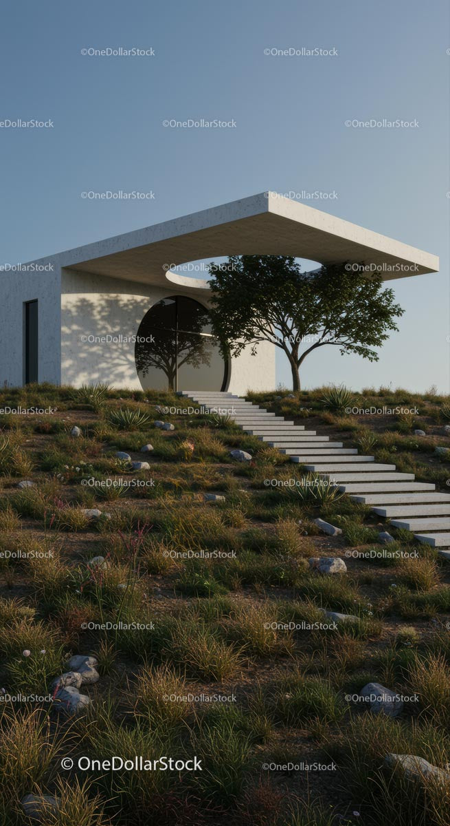 Modern Minimalist Home with Tree in Natural Setting