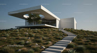 Modern Concrete House with Lush Greenery and Open Design